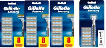 Gillette Sensor3 Erkek Tıraş Bıçakları 8+8 +8+6 Yedek + Makina