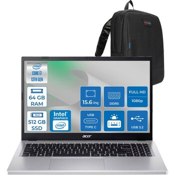 Acer Aspire Go 15 Intel Core I7-13620H Ddr5 64GB 512GB SSD Freedos Intel UHD Graphics 15,6" Fhd (1920 x 1080) IPS Taşınabilir Bilgisayar NXJ6SEY001...