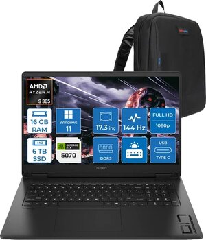 Hp Omen 17-Db1003nt Amd Ryzen Aı 9 365 16Gb Ddr5 6Tb Ssd Rtx5070 8Gb Gddr7 17.3 Inç Fullhd (1920 X 1080) 144Hz 7Ms 300Nıts Ips Windows 11 Pro Taşınabilir Bilgisayar C67g1eap05 + Zetta Çanta