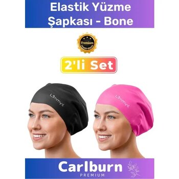 Carlburn Premium Su Geçirmez Sızdırmaz Renkli Silikon Yüzücü Havuz Deniz Elastik Yüzme Şapkası 2'li Set Bone
