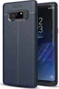 Samsung Galaxy Note 8 Kılıf Deri Desenli Ve Esnek Yapılı Sağlam Derry Silikon Kılıf Lacivert Renk