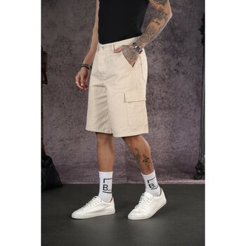 Yüksek Bel Kargo Cepli Erkek Kot Kapri Şort - Bej - 33