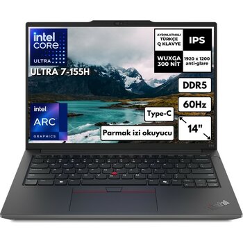 Lenovo Thinkpad E14 G6 Ultra 7-155H 16-Gbddr5 1 Tbssd Arc Graphics 14" Wuxga Windows 11 Home Taşınabilir Notebook 21M70031TXZG25 - 1 TB - 16 GB