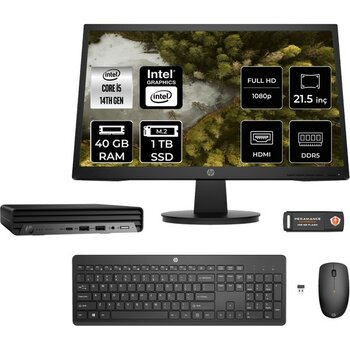 HP Pro Mini 400 G9 i5 14500T 40GB RAM 1TB SSD 21.5" FHD FreeDOS 937R4EAMNT323 Mini PC + Per4 USB - Yok (Free Dos)