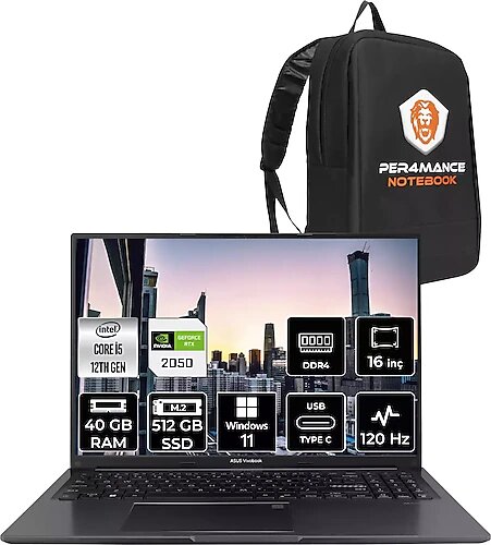 Asus Vivobook 16X K3605ZF N1159 16 inç Intel Core i5 12450H 40 GB 512 GB SSD NVIDIA Geforce RTX 2050 Windows 11 Home