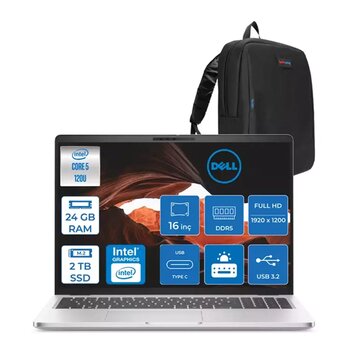 Dell Pro 16 Plus Ultra Core 5 120U 24GB Ddr5 2tb SSD Intel Graphics 16" Fhd+ 300NIT Ubuntu Taşınabilir Bilgisayar U5120U165UF07 + Zettaçanta