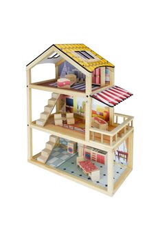 Doğan Oyuncak Dünyası Doğal Ahşap Oyun Evi - Ahşap Tatil Evi - Merdivenli Oyun Evi - Ahşap Ev - Ahşap Oyun Evi