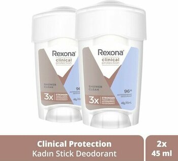 Rexona Clinical Protection Kadın Stick Deodorant Shower Clean 96 Saate Kadar Koruma 45 Ml X2 Adet
