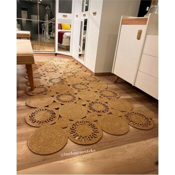Hasır Jüt Halı El Örgüsü Halı Kilim Yıkanabilir Çift Taraflı - 80 x 120 cm