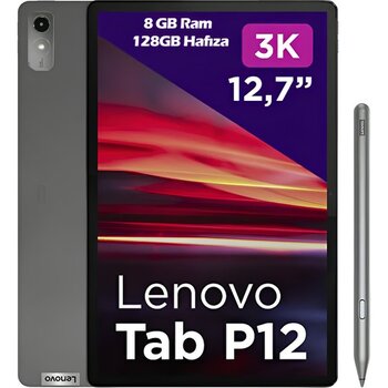Lenovo Tab P12 TB370FU 8gb + 128GB 3k 12.7'' Wifi Tablet ZACL0030TR + Lenovo Tab Pen Plus Hediyeli - Koyu Gri