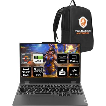 Lenovo Loq Ryzen 7 7435HS RTX 4050 Gaming Laptop 96GB RAM 512GB SSD 15.6" FHD 144Hz FreeDOS + Per4 Çanta 83JC006ATRP337