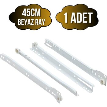 Beyaz Metal Çekmece Rayı Tekerlekli Mobilya Dolap Çekmece Rayı(Beyaz)(Takım)(Metal) - 45cm - 1 ADET