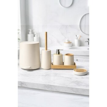 PremiumPort Bambu Banyo Seti 6 Parça, Yuvarlak, Otomatik Basmalı, 6,5l - Açık Beyaz - Gri - Seçenek 1