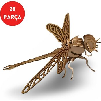28 Parça Ahşap Yusufçuk Maketi - Ahşap Yusufçuk Figürü - 3D Dragonfly Ahşap Figür