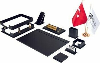 Makro Ofis Liya Sümen Takımı 11 Parça Siyah Masa Bayraklı - siyah