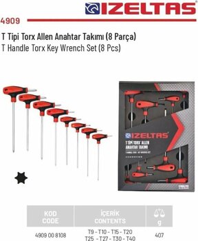 İzeltaş 8 Parça T Tipi Torx Allen Anahtar Takımı Torx Set 4909 00 8108