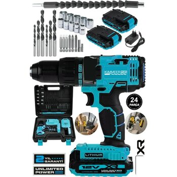 12V 2AH Metal Şanzıman Çift Akülü Vidalama Seti, 24 Parça - Seçenek 1