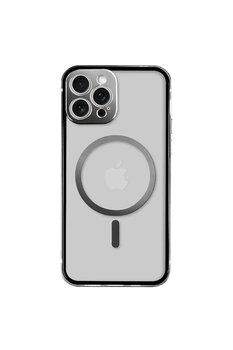 Iphone 14 Pro Max Magsafe Kablosuz Şarj Özellikli Kamera Korumalı Şeffaf Silver Gümüş Renkli Kılıf