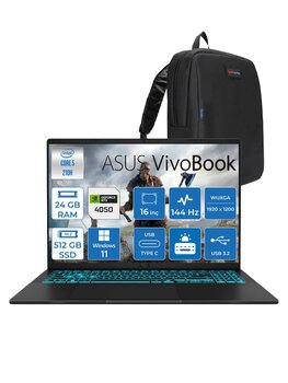 Asus Vivobook 16 V3607vu Intel Core 5 210h 24gb 512gb Ssd Rtx4050 6gb Windows 11 Home 16" Wuxga 144hz 300nits Taşınabilir Bilgisayar Rp276h05 + Zetta Çanta