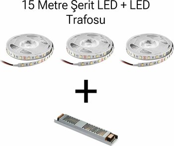 BMG Aydınlatma 15 Metre Şerit Led Led Trafosu Paket Halinde 10 Çip Yüksek Işık Şerit Led Amber (TURUNCU)