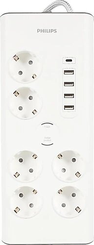 Philips SPN7060WA Akım Korumalı Priz 6'lı 900 J 2m 4 USB 20 W 1 Type-C 15 W Standart