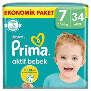 Prima Bebek Bezi Aktif Bebek 7 Numara 34'lü 15+ Kg Fırsat Paketi