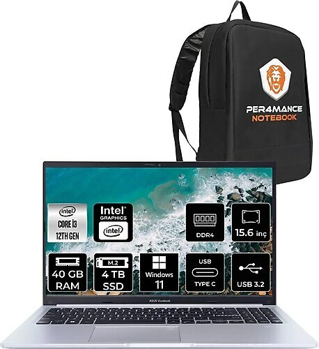 Asus Vivobook 15 X1502ZA EJ1479 15.6 inç Intel Core i3 1215U 40 GB 4 TB SSD Intel Graphics Windows 11 Professional