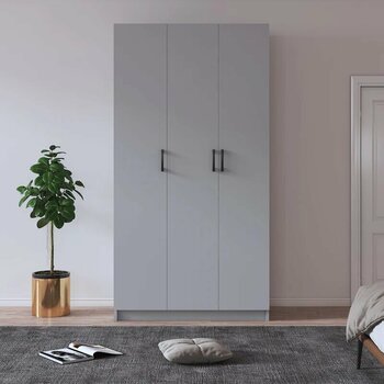 %100 Mdflam 3 Kapaklı Gardrop 90cm G-07 Kül Gri