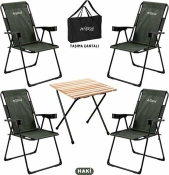 4 Adet Katlanır Kamp Sandalyesi ve Masa Seti - Rest - Taşıma Çantalı - Haki - 130 kg Taşıma
