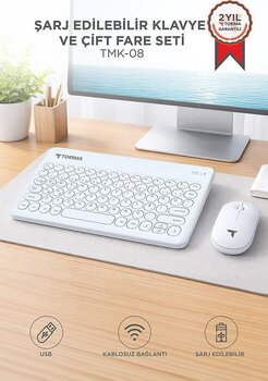 Torima Bluetooth Kablosuz Klavye Mouse Seti TMK08 Beyaz