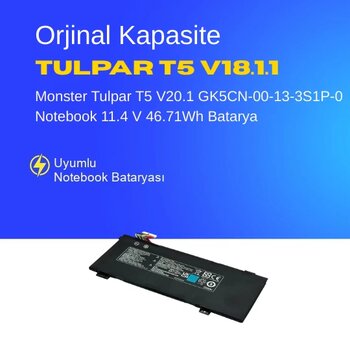 Monster Tulpar T5 V20.1 Gk5cn-00-13-3S1p-0 Notebook 11.4 V 46.71Wh Batarya – Orjinal Uyumlu, Yüksek Performanslı