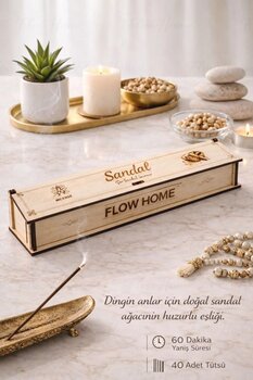 Flow Home Doğal Sandal Ağacı Tütsü ,40 Adet Ahşap Kutulu Çubuk Tütsü, 60 Dakika Uzun Yanma, Yoga ,Aromaterapi