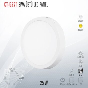 Cata Ct-5271 Sıva Üstü Led Panel Beyaz Işık