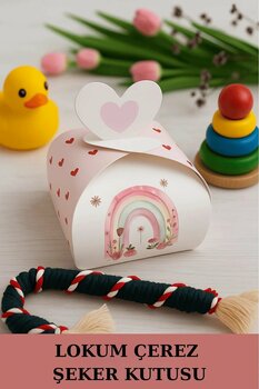 Emtory Home 25 Adet Gökkuşağı Pembe Model Kalpli Hediye Kutusu - 6 Ay Kına Hediyelik - Şeker Kutusu - Lokum Kutu