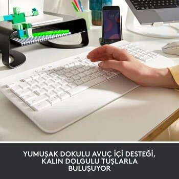 Logitech K650 Beyaz Kablosuz Bluetooth® Düşük Enerji Kablosuz (Bluetooth 5.1) veya Logi Bolt USB Alıcı Kablosuz Klavye