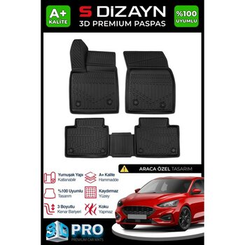 S-Dizayn Ford Focus 4 3D Pro Havuzlu Paspas 2019 Üzeri A+ Kalite - Renkli