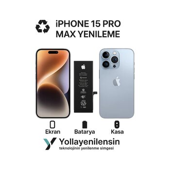 Apple Uyumlu Iphone 15 Pro Max Kiti Ekran + Batarya + Arka Kasa E Eş Değer Kalite Parçalar Gri