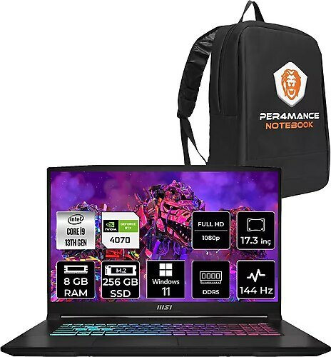 MSI Katana 17 B13VGK-1242XTR 17.3 inç Intel Core i9 13900H 8 GB 256 GB SSD NVIDIA GeForce RTX 4070 Windows 11 Professional