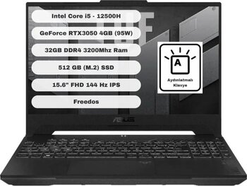 Asus Tuf Gaming Fx507Zc4-Hn081 Gtı32  Uyumlu Intel Core I5 12500H 32Gb 512Gb Ssd Rtx3050 Freedos 15.6"