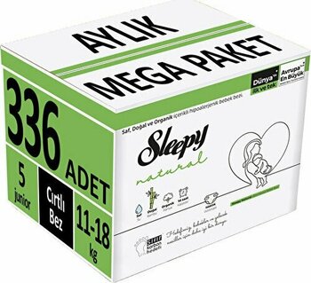 Sleepy Bebek Bezi Natural Beden 5 336 Adet Aylık Mega Paket 11-18 Kg