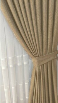 Mebelport Curtain Keten Fon Perde 1/3 Sık Pileli Dikim Korniş Için Tek Kanat(30 Renk) - 150 x 275 cm - Açık Bej