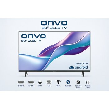 Onvo 50" QLED 4K Ultra Hd Android Tv | Dahili Uydu Alıcılı | Wi-Fi & Bluetooth | 127 Ekran