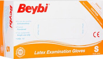 Beybi Lateks Pudralı Küçük Boy (S) 100'lü Muayene Eldiveni