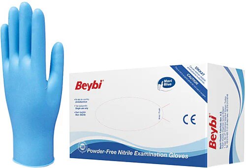 Beybi Pudrasız Mavi Nitril Büyük Boy (L) 100'lü Muayene Eldiveni
