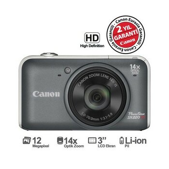 Canon DSC Powershot SX220 HS 12.1 MP 14x Optik Zoom 3" LCD Dijital Fotoğraf Makinesi - Gri