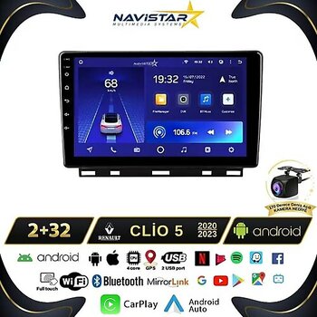 Clio 5 2020-2023 Model 2+64GB Android 13 Kablosuz Carplay Navigasyon Multimedya Sistemi