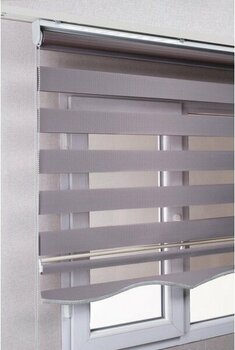 Bizden Perde Etekli Gri Düz Zebra Kaliteli Güneşlik Stor Perde - 190 x 200 cm