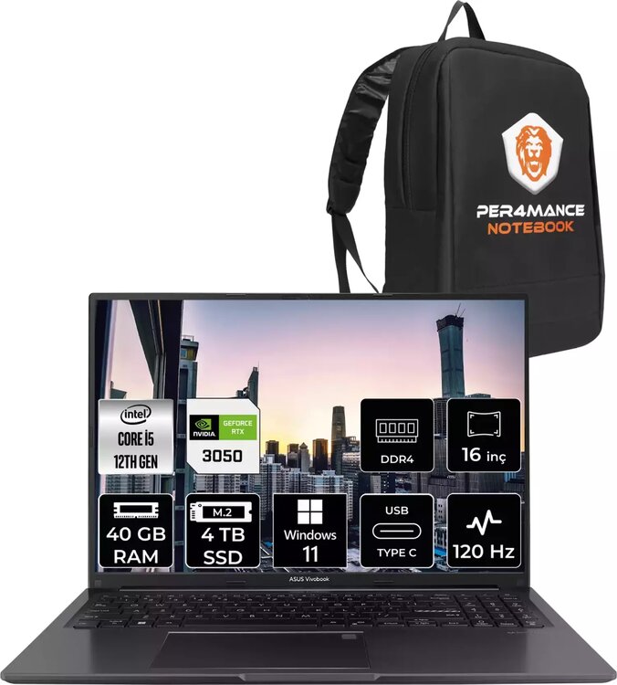 Asus Vivobook 16X K3605ZC N1013W 16 inç Intel Core i5 12450H 40 GB 4 TB SSD NVIDIA RTX 3050 Windows 11 Professional