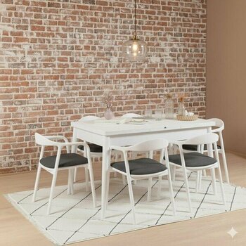 Zeytunhome Armone 6 Kişilik Açılır Yemek Masası Takımı | Modern ve Şık Tasarım - Beyaz - Antrasit