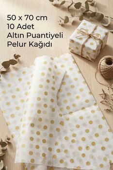 OLİ Art Altın Puantiyeli Pelur Kağıdı – Hediye Paketleme Kağıdı | 50x70 cm | 10 Adet |